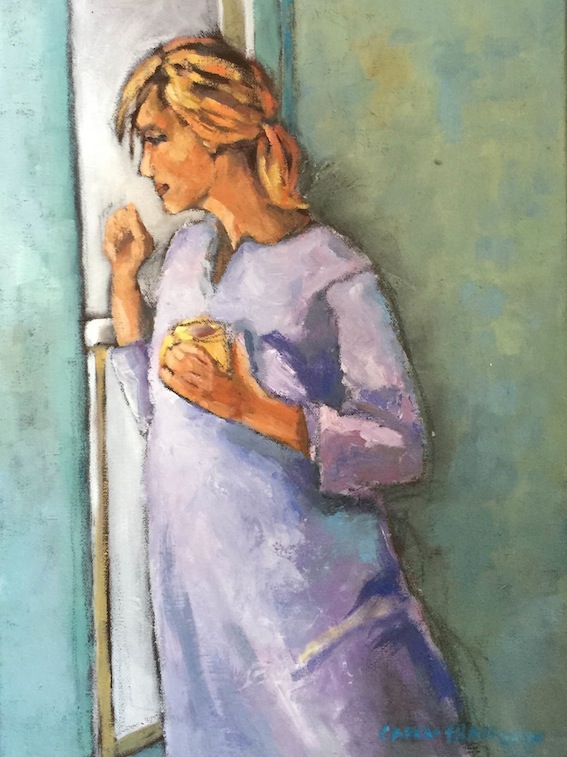 Caren Thompson | Girl at the Window  |  oil| 30 x 40 cm  | McAtamney Gallery and Design Store | Geraldine NZ